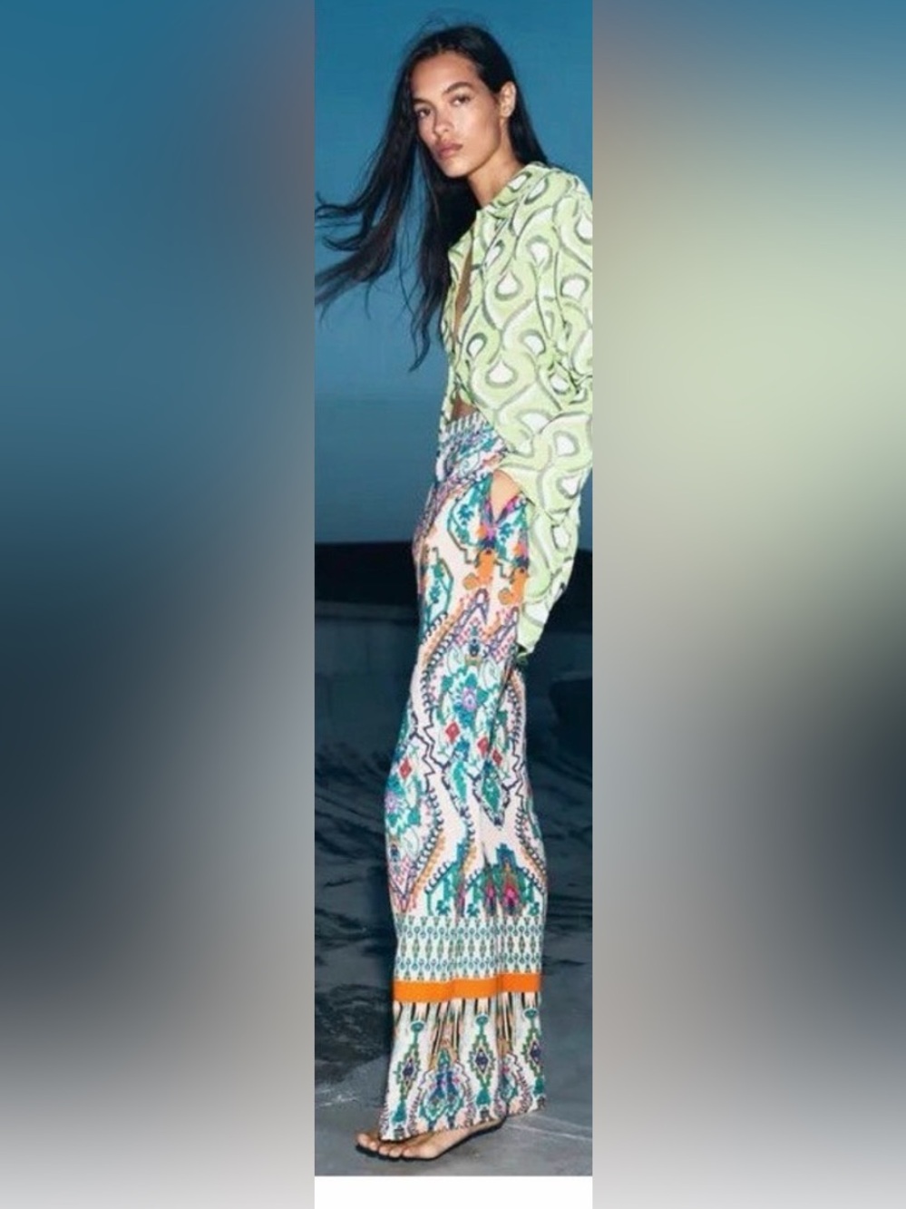 Zara Bohemian Printed Flare Pants, Size Small.